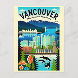 Postal Arte de cartel de viaje retro de Vancouver Canadá