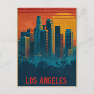 Postal Arte de cartel de viaje retro del centro de Los Án