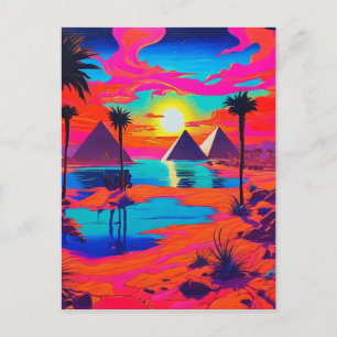 Postal Arte de cartel psicodélico paisaje egipcio