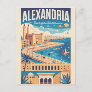 Postal Arte de cartel retro de viaje a Alejandría Egipto