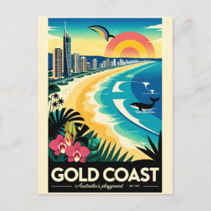 Postal Arte de cartel retro de viaje a Gold Coast Austral