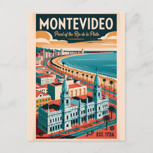 Postal Arte de cartel retro de viaje a Montevideo Uruguay