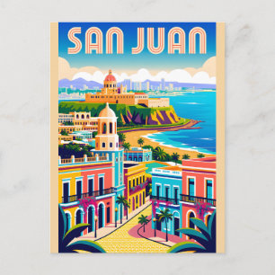 Postal Arte de cartel retro de viaje a San Juan Puerto Ri