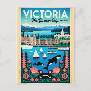 Postal Arte de cartel retro de viaje a Victoria Canadá