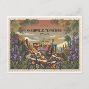 Postal Arte de cartel vintage de Nashville Tennessee Musi