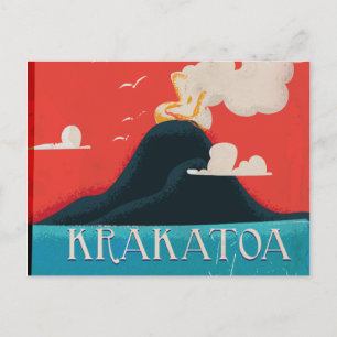 Postal Arte de cartel vintage de vacaciones de Krakatoa