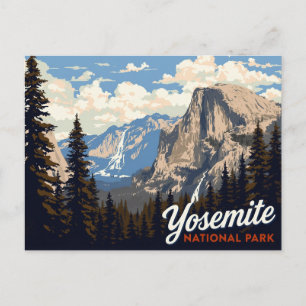 Postal Arte de cartel vintage de Yosemite Half Dome