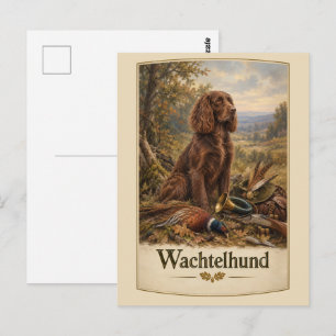 Postal Arte de caza con Wachtelhund, Spaniel alemán