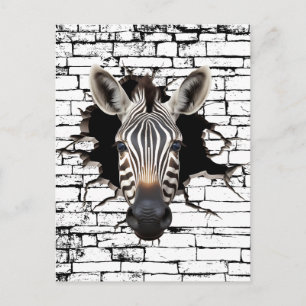 Postal Arte de cebra en 3D que rompe la pared – Safari re