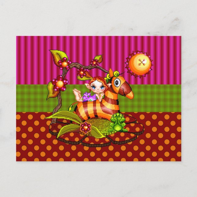 Postal Arte de cebra pixel otoñal (Anverso)