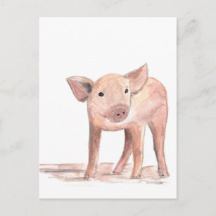 Postal Arte de cerdo de bebé acuarela animal granja lindo