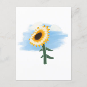 Postal Arte de cielo azul acuarela y girasol amarillo