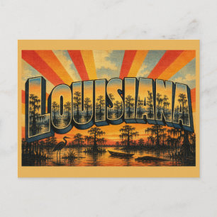 Postal Arte de ciénagas y bayous de Louisiana con musgo e
