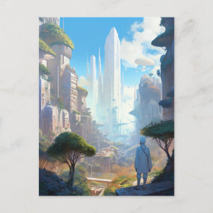Postal Arte de ciencia ficción de ciudad futurista