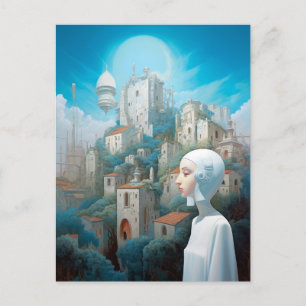 Postal Arte de ciencia ficción de ciudad futurista
