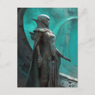 Postal Arte de ciencia ficción de guerrera futurista