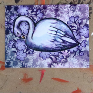 Postal Arte de cisnes rosados y morados en el lago Swans