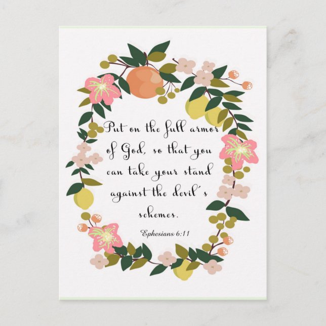 Postal Arte de citas cristianas - Efesios 6:11 (Anverso)