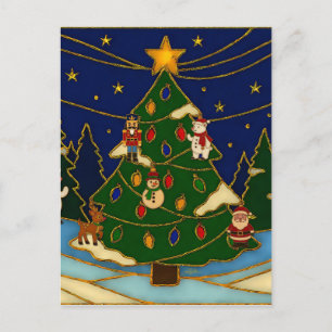Postal Arte de cloisonné Bosque Caprichoso Navidad Clásic