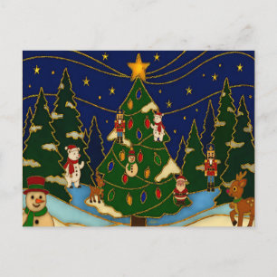 Postal Arte de cloisonne Bosque Caprichoso Navidad Clásic