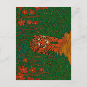 Postal Arte de cloisonne Tigre en el camino de la selva
