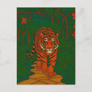 Postal Arte de cloisonne Tigre en el camino de la selva