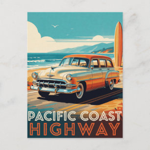 Postal 🌊 Arte de Coche Vintage Costa Pacífica