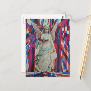 Postal Arte de collage de Ángel Retro cruzando el puente