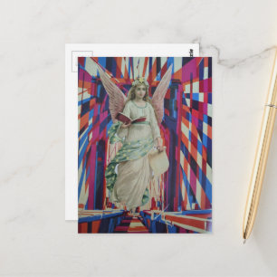 Postal Arte de collage de Ángel Retro cruzando el puente