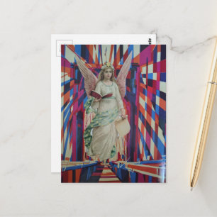 Postal Arte de collage de Ángel Vintage cruzando el puent