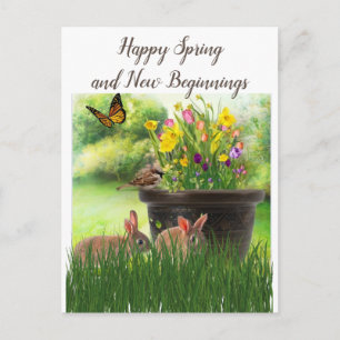 Postal Arte de Collage de Flores Feliz Primavera / Pascua