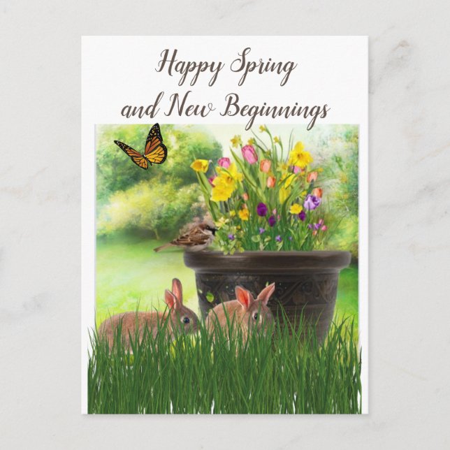 Postal Arte de Collage de Flores Feliz Primavera / Pascua (Anverso)