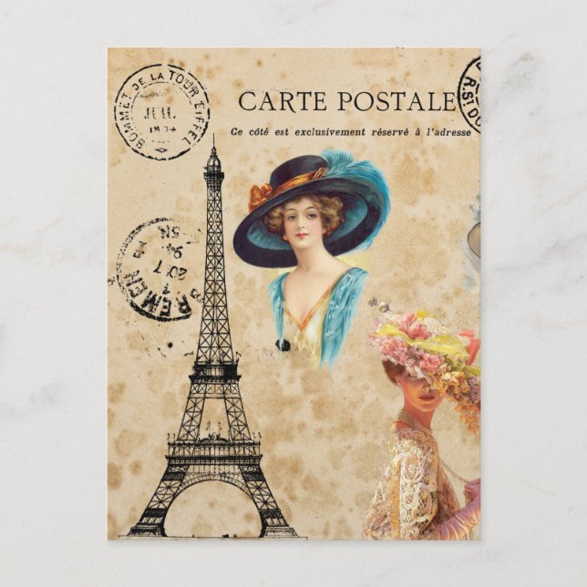 Postal Arte de collage de la Torre Eiffel de la época mod (Anverso)