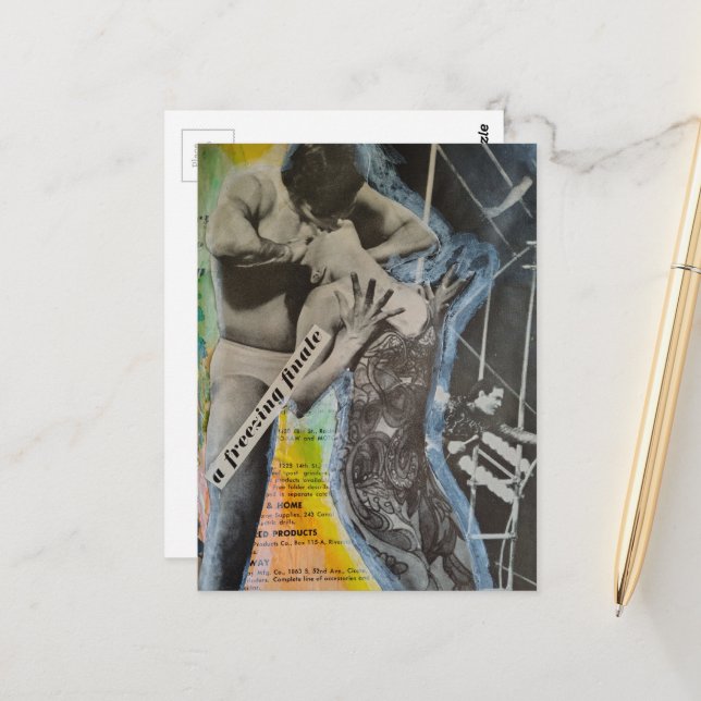 Postal Arte de collage final de pareja de ballet retro (Anverso/Reverso In Situ)