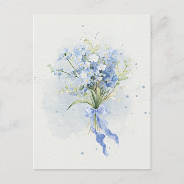 Postal Arte de color de flores azules (Anverso)