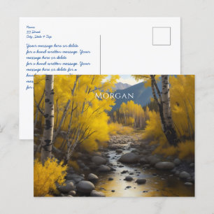 Postal Arte de Colorado Stream y árboles de Aspen, nombre