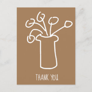 Postal Arte de contorno simple moderno de flor blanca