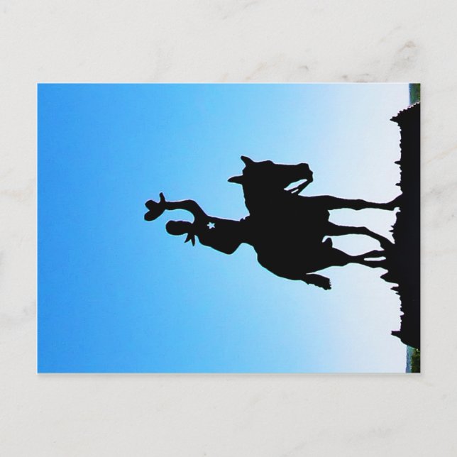 Postal Arte de Cowboy metalizado en la puerta cerca de Jo (Anverso)