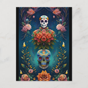 Postal Arte de Cráneo de Azúcar - Día de los Muertos Trad