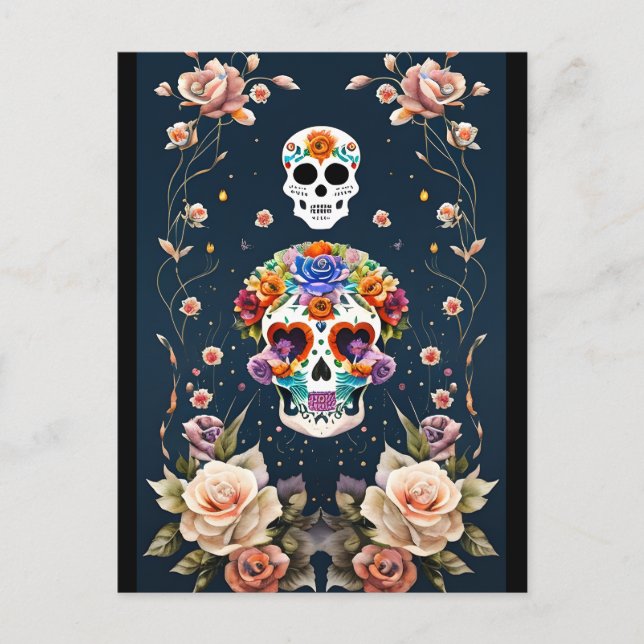 Postal Arte de Cráneo de Azúcar - Patrimonio Mexicano (Anverso)
