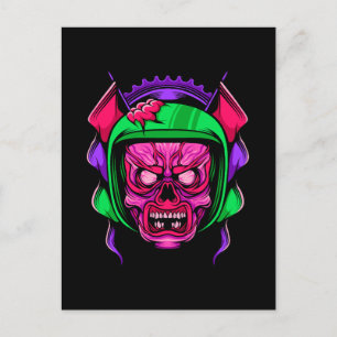 Postal Arte de cráneo de jinete zombie neón