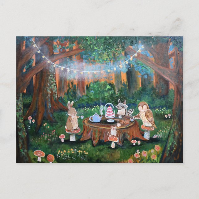 Postal Arte de cuento de hadas de fiesta de té caprichoso (Anverso)