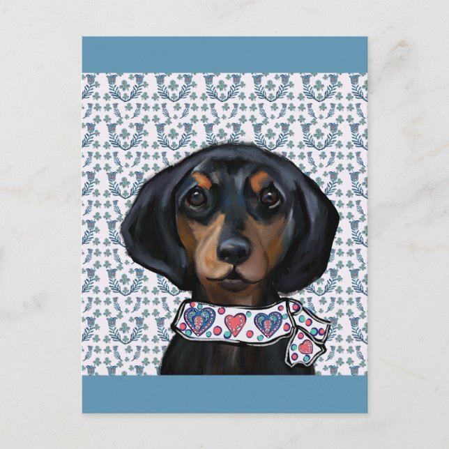 Postal Arte de Dachshund de Navidad     (Anverso)