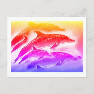 Postal Arte de delfines arcoíris
