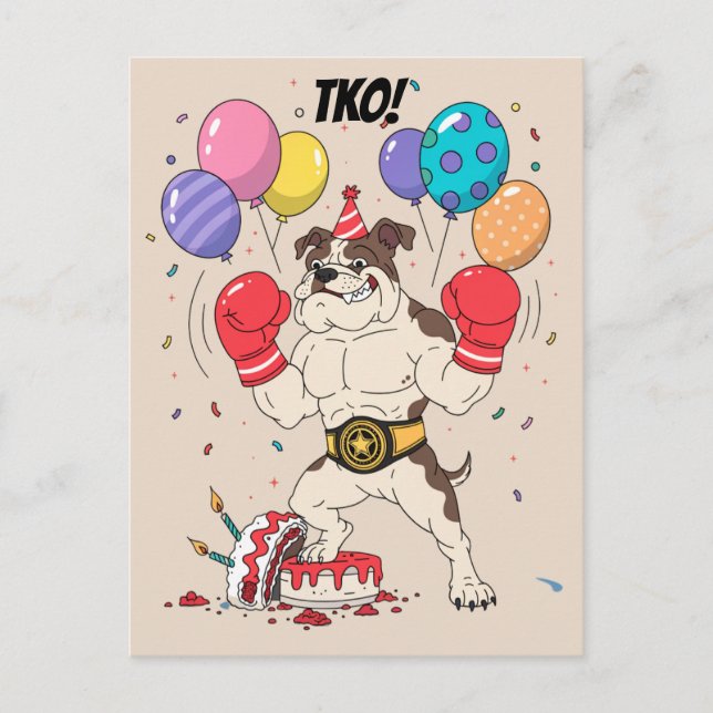 Postal Arte de Despedida de Cumpleaños TKO Boxeador Bulld (Anverso)