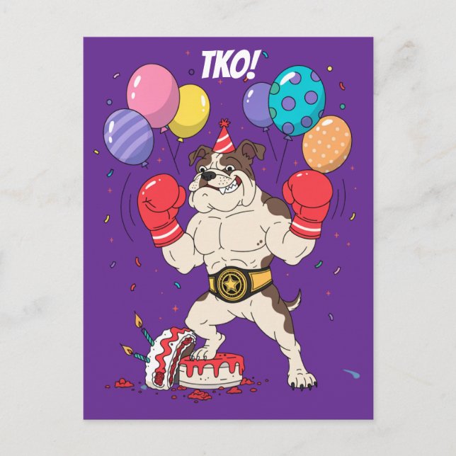 Postal Arte de Despedida de Cumpleaños TKO Boxeador Bulld (Anverso)