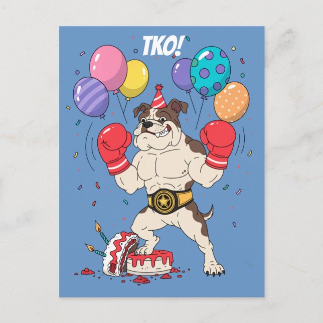 Postal Arte de Despedida de Cumpleaños TKO Boxeador Bulld (Anverso)