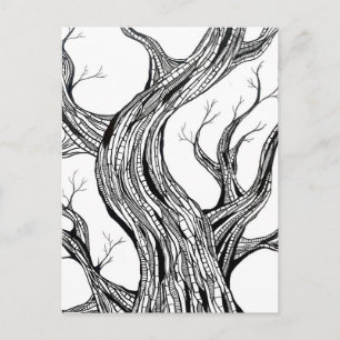 Postal Arte de dibujo con pluma de árbol abstracto espelu