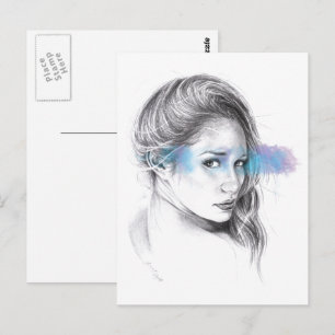 Postal arte de dibujo de lápiz de retrato chica