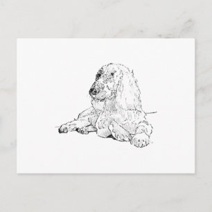 Postal Arte de dibujo lineal de Cocker Spaniel Perro